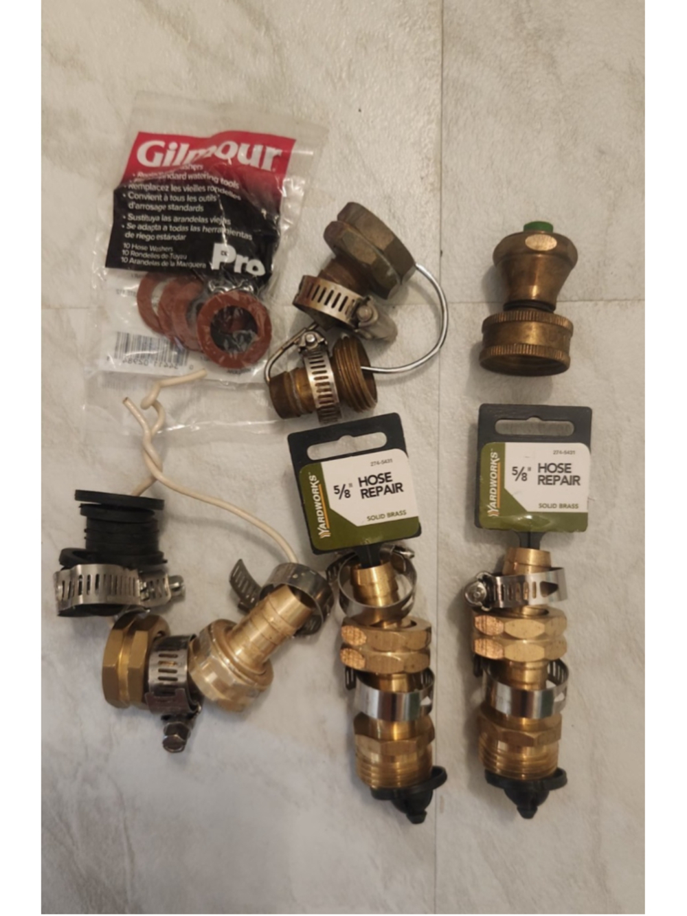 Lot Of Gilmour Solid Brass 5/8" Hose Repair Connectors + Replacement Washer Set